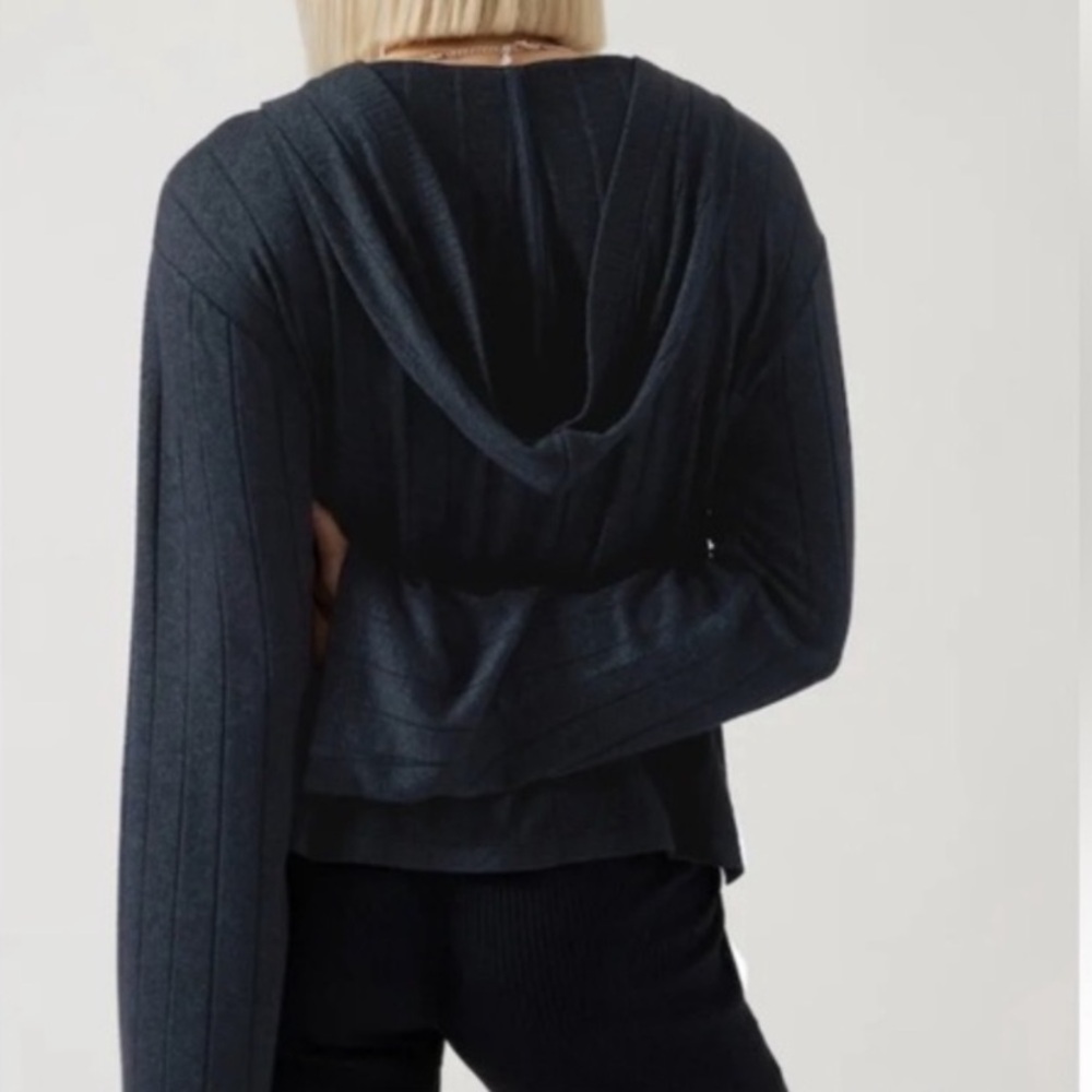 Athleta Harmony Pose Cropped Hoodie Dark Sardinia Blue Small - Picture 3 of 9